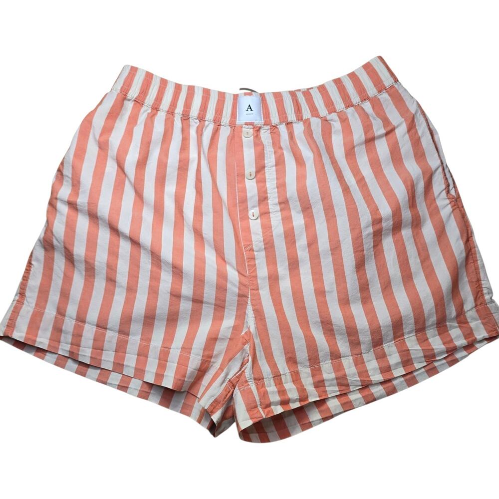 Anthropologie Orange Coral White Striped Boxer Lounge Shorts Size Small